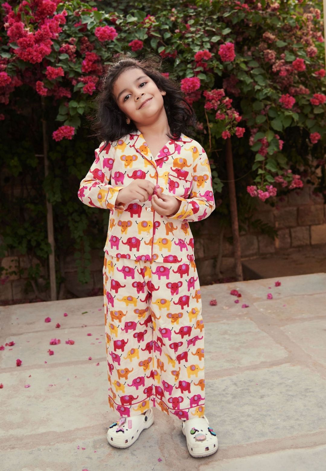 PINK YELLOW ELEPHANTS COTTON NIGHT SUIT