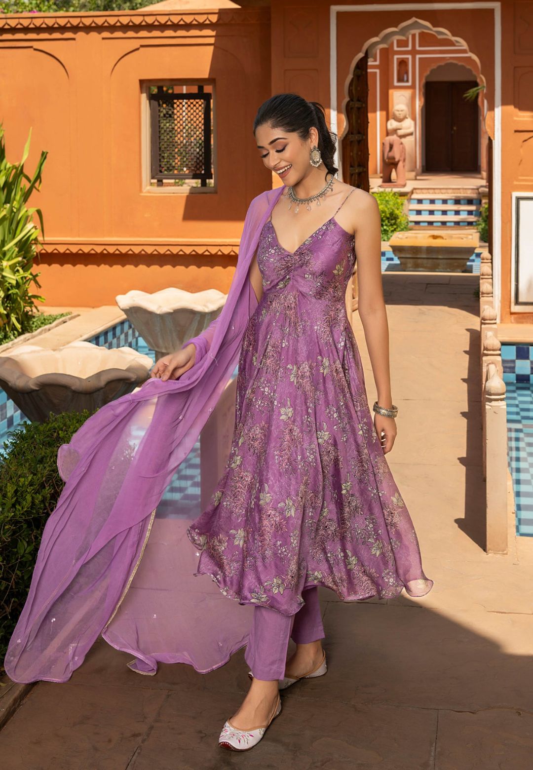 PURPLE PRISHA CHANDERI SUIT SET