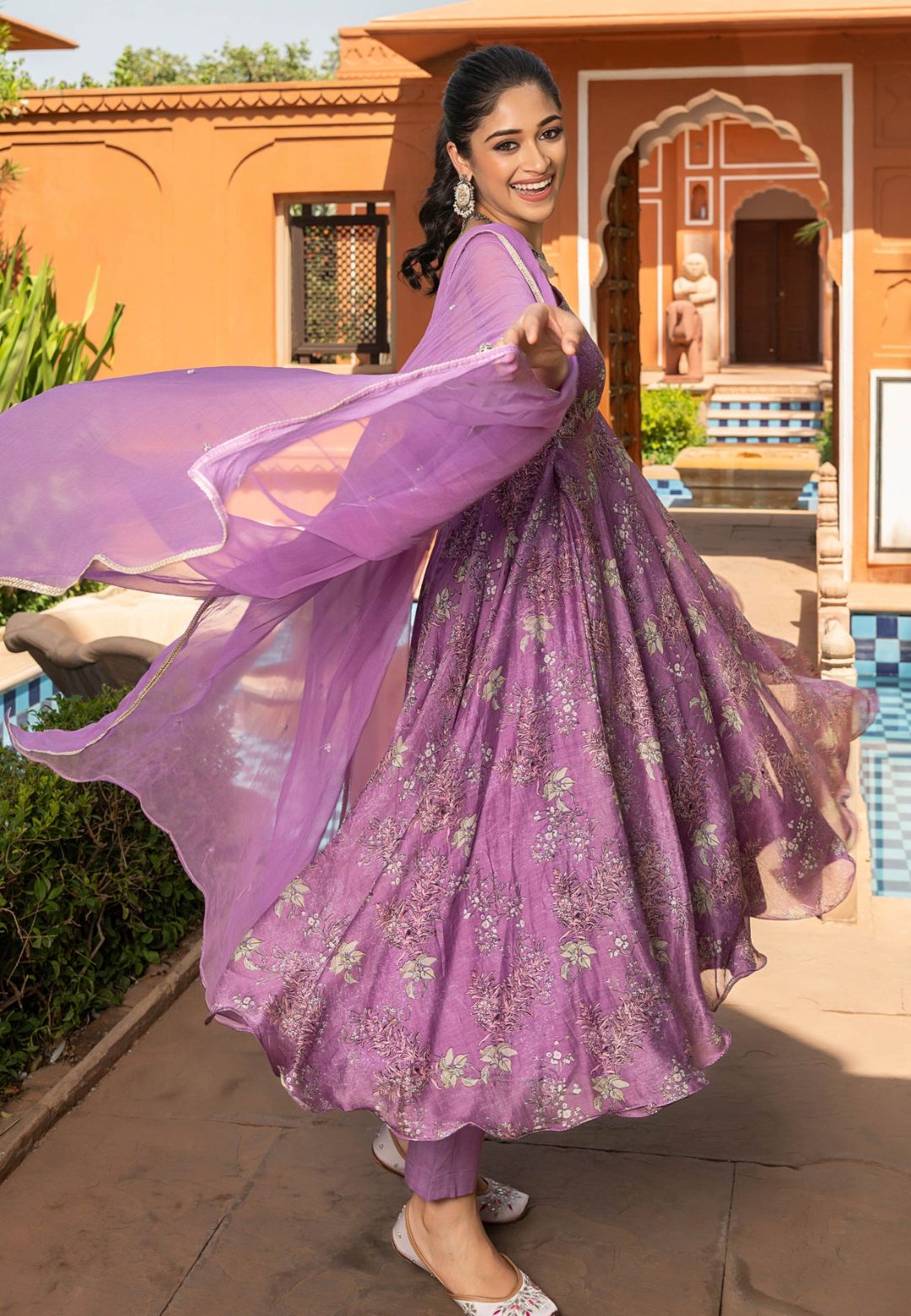 PURPLE PRISHA CHANDERI SUIT SET