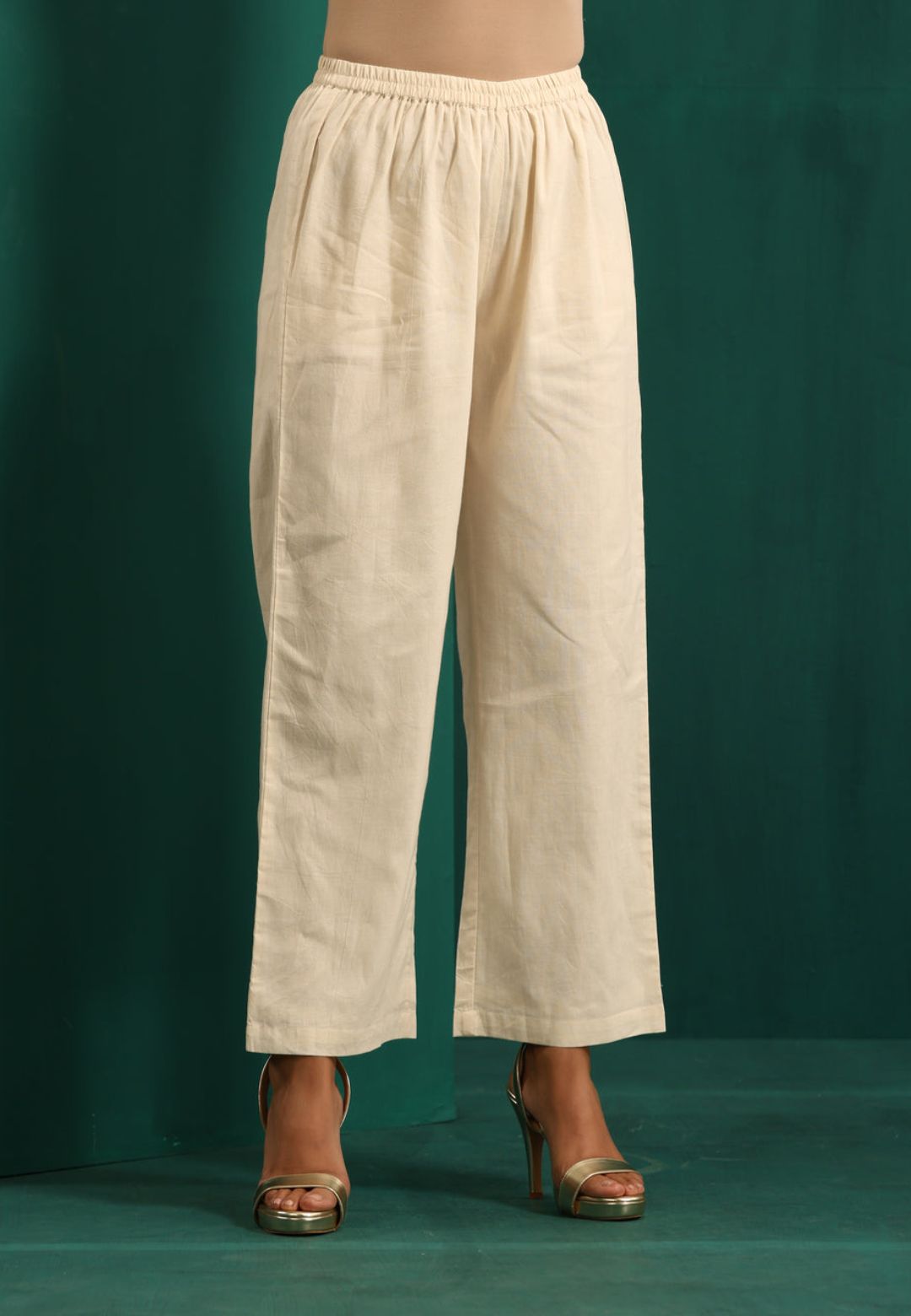 IVORY COTTON FLARED ANARKALI KURTA SET
