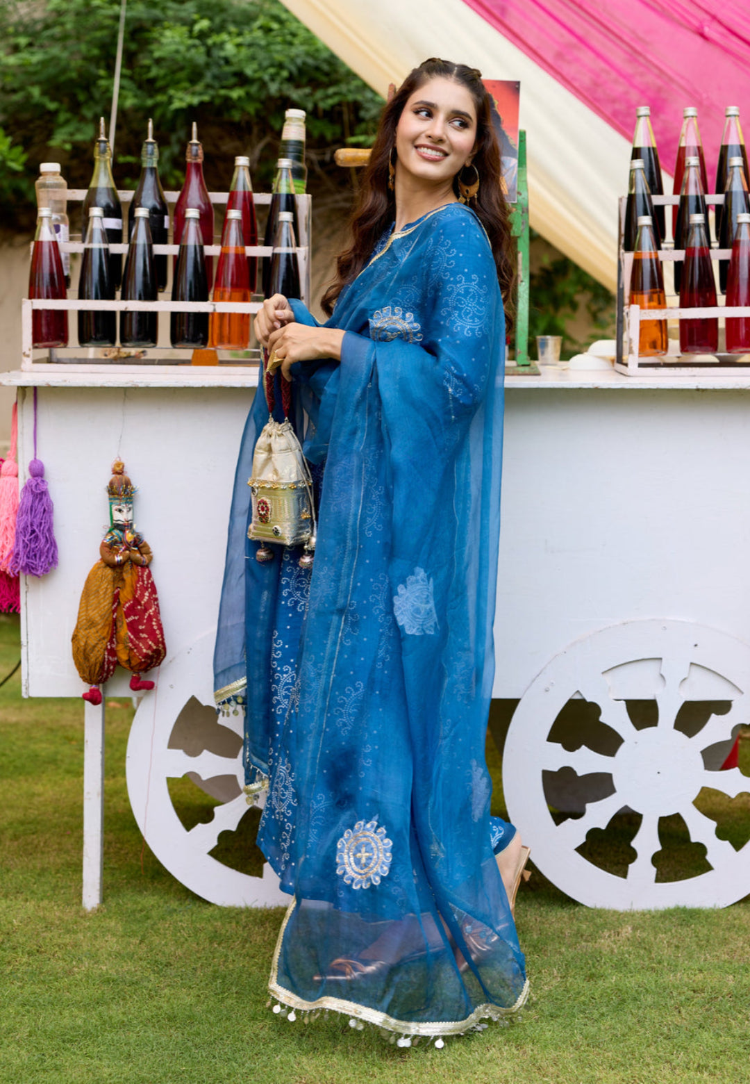 BLUE BANDHANI CHANDERI SUIT SET