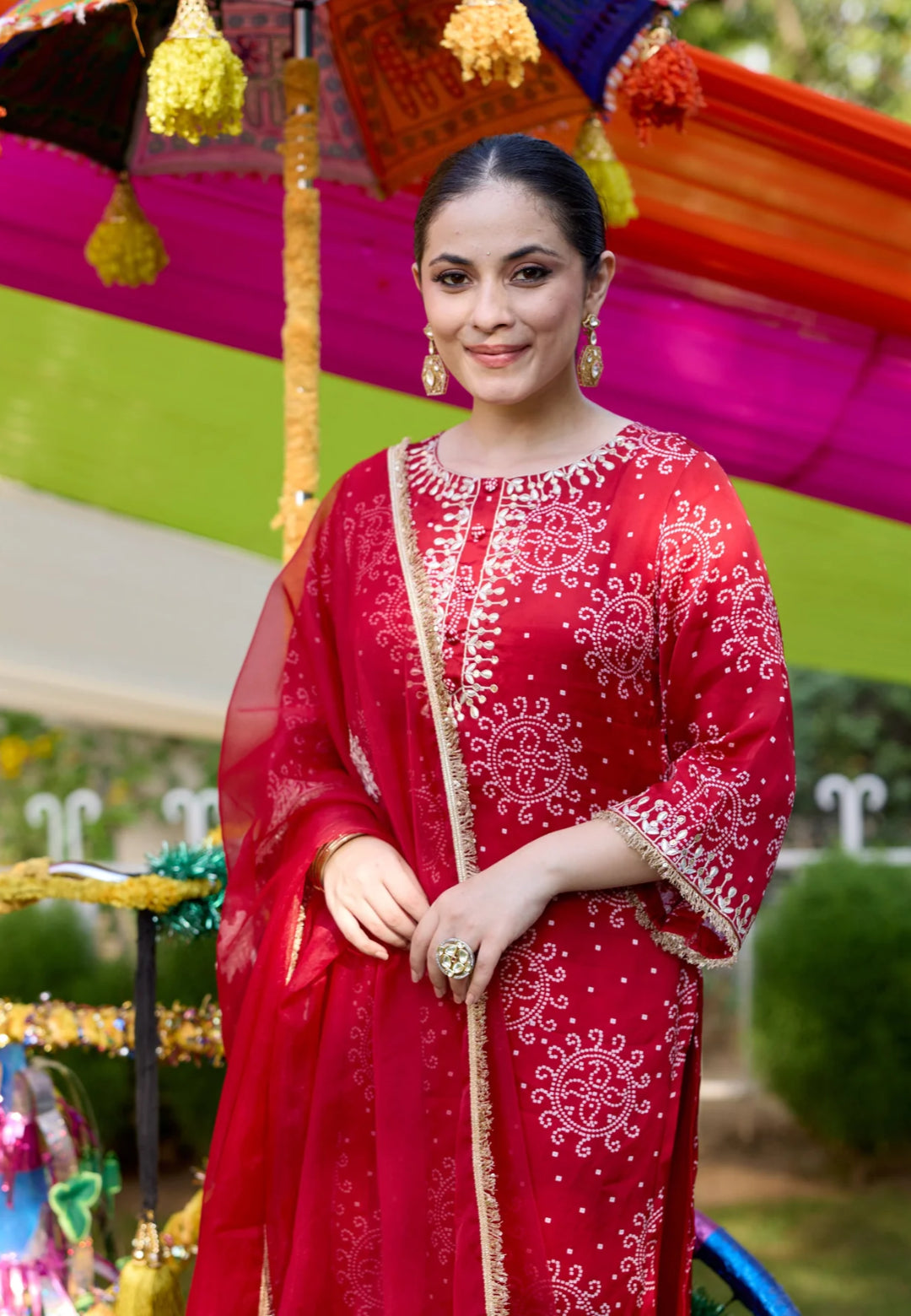 MAROON VAIDEHI BANDHANI CHANDERI SUIT SET