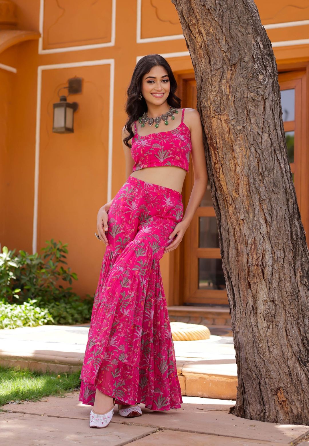 PINK PREET GEORGETTE CAPE SHARARA SET