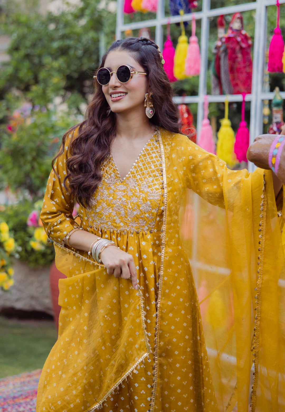 YELLOW PAVITRA BANDHANI CHANDERI SUIT SET