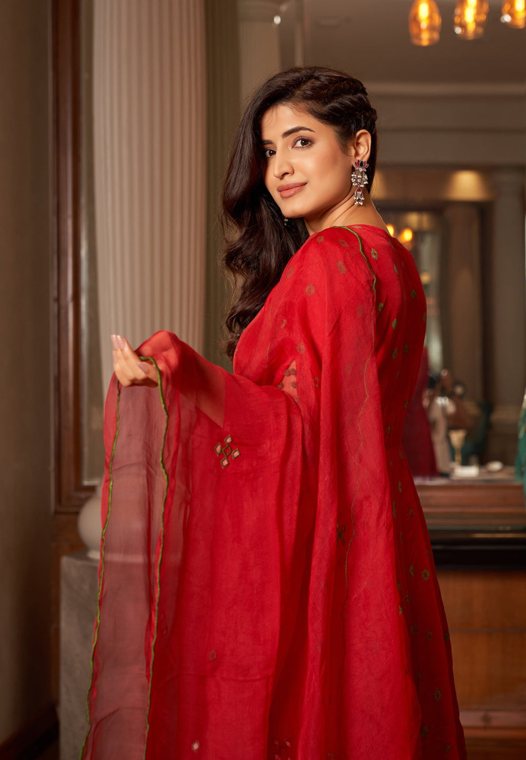 RASA RED BANDHANI SILK SUIT SET