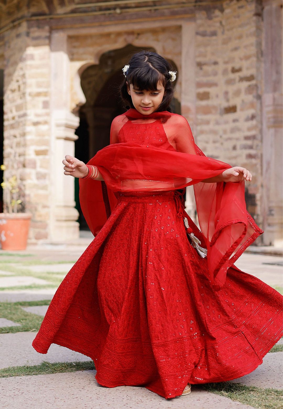 RED EMBROIDERED LEHENGA SET