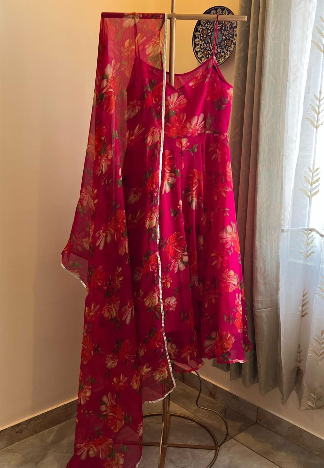 PINK ORIENTAL CHIFFON SUIT SET