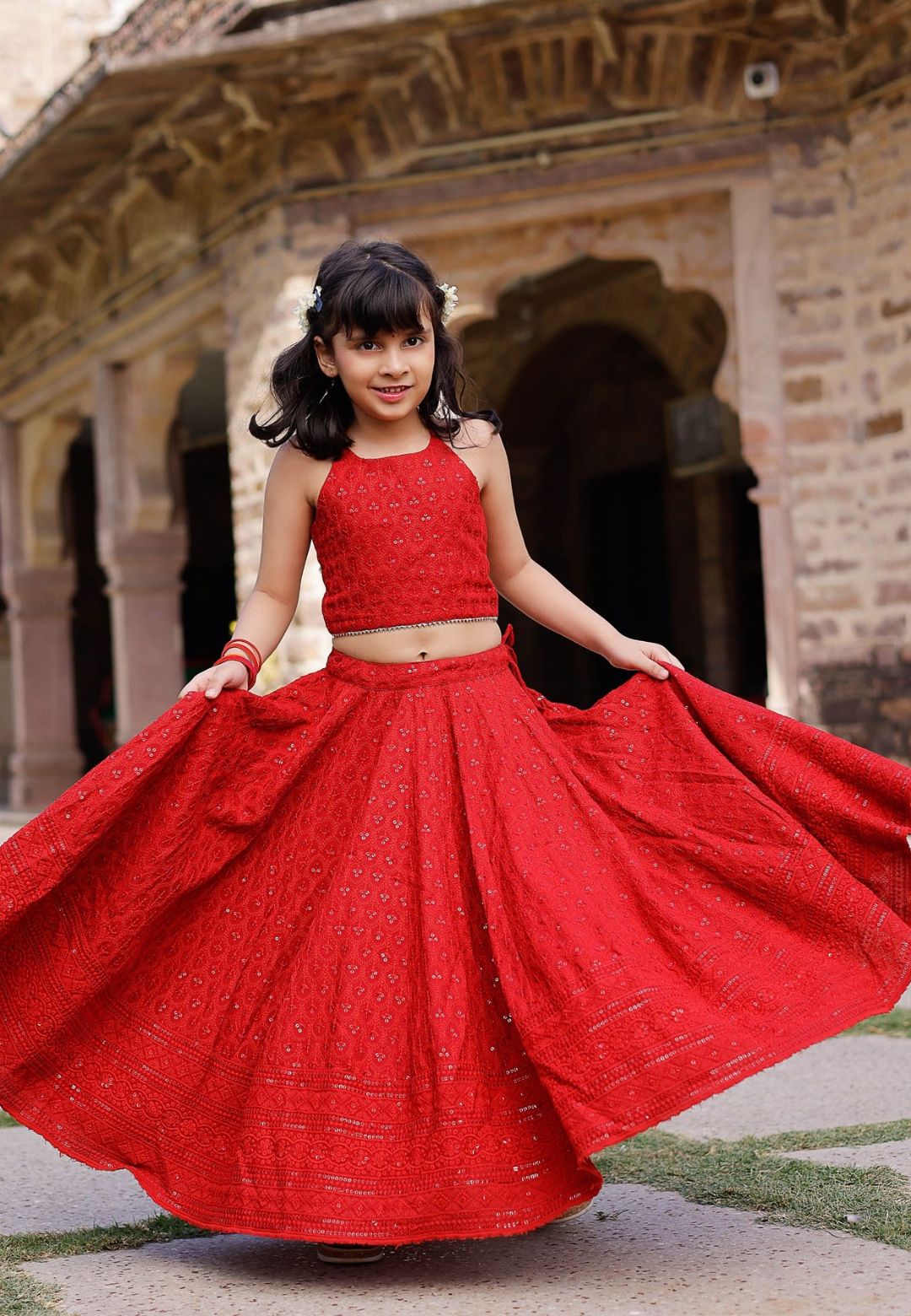 RED EMBROIDERED LEHENGA SET
