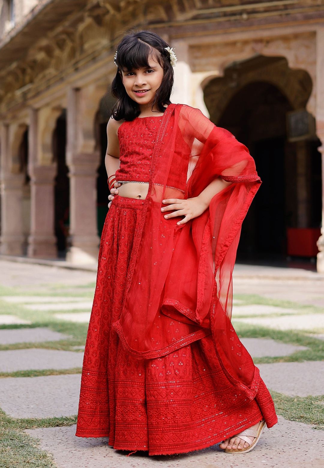 RED EMBROIDERED LEHENGA SET