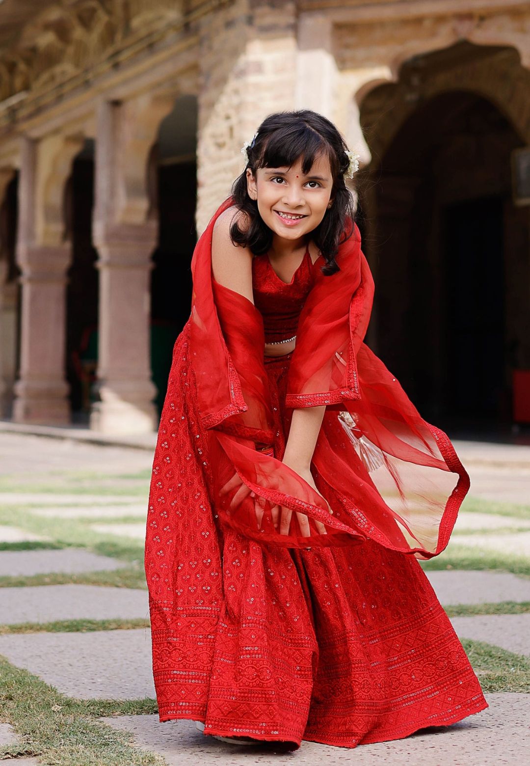 RED EMBROIDERED LEHENGA SET