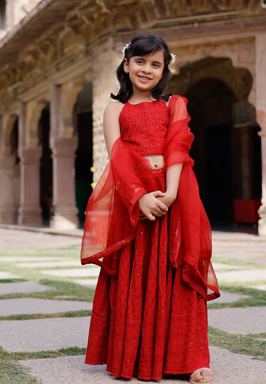 RED EMBROIDERED LEHENGA SET