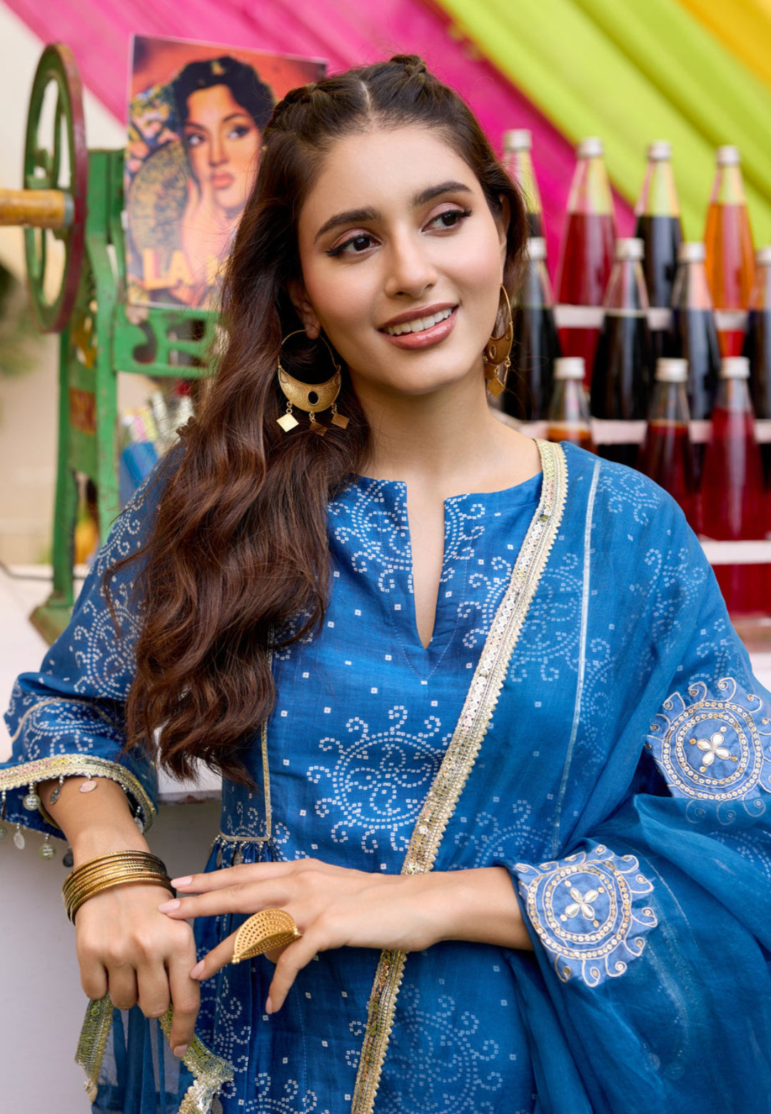 BLUE BANDHANI CHANDERI SUIT SET