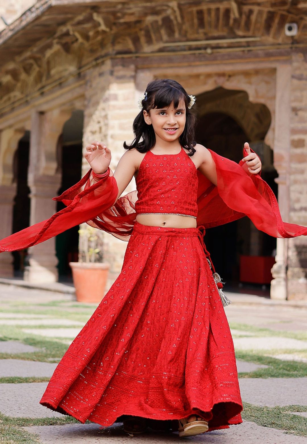 RED EMBROIDERED LEHENGA SET