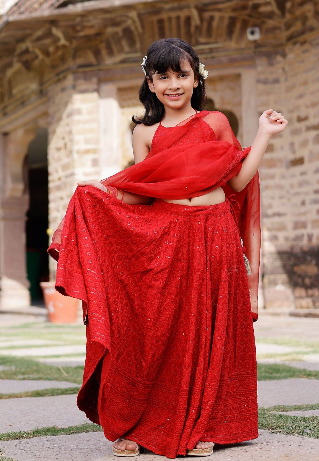 RED EMBROIDERED LEHENGA SET