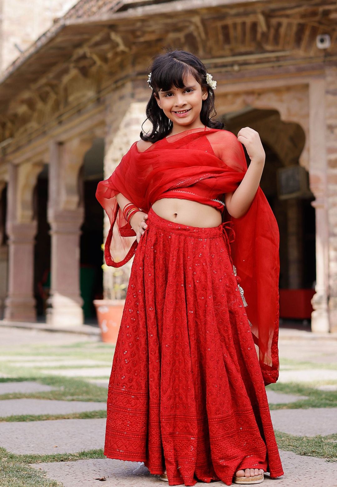 RED EMBROIDERED LEHENGA SET