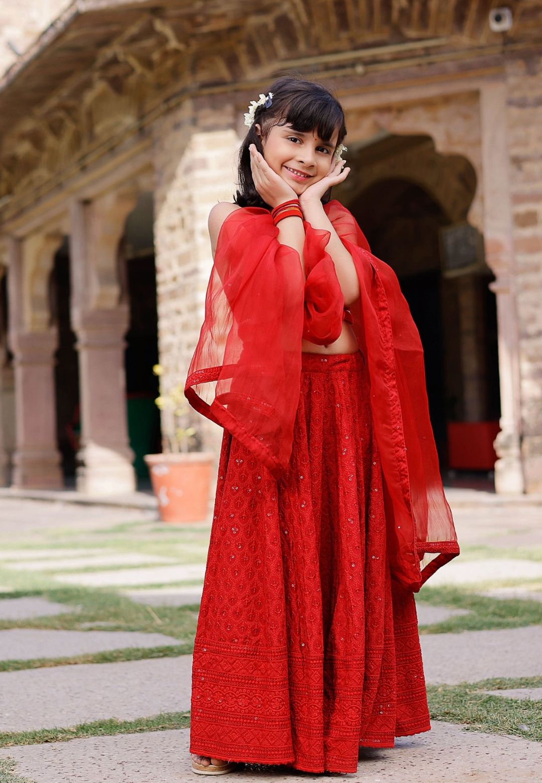 RED EMBROIDERED LEHENGA SET