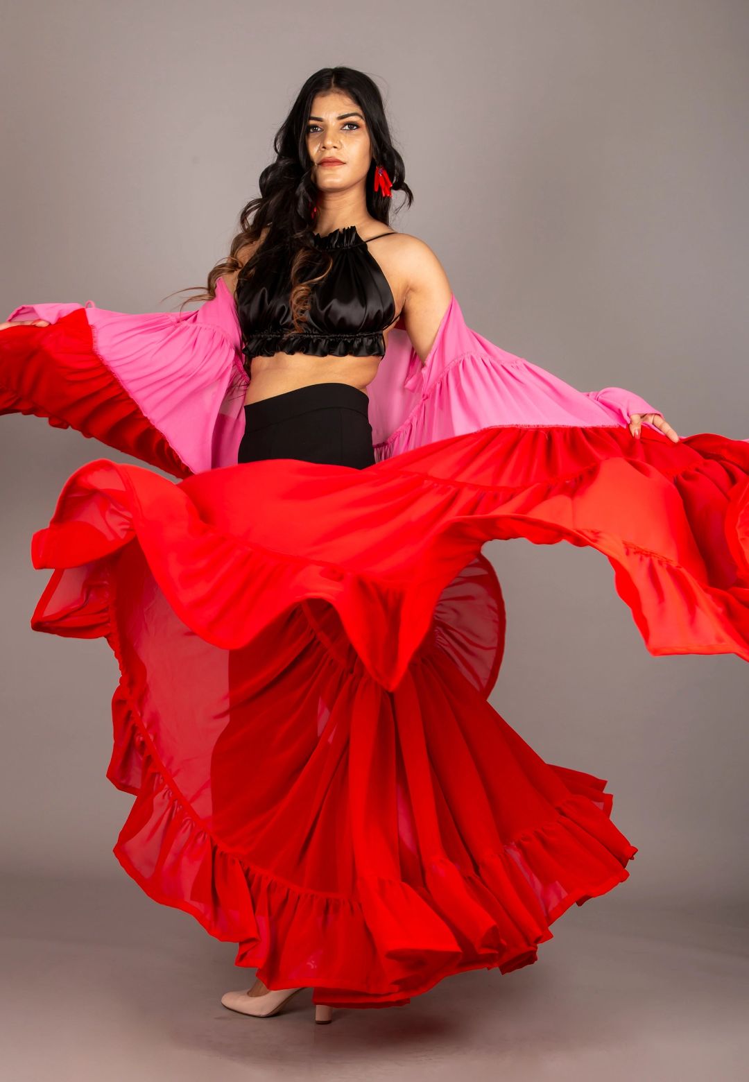 PINK RED TIERED SHRUG