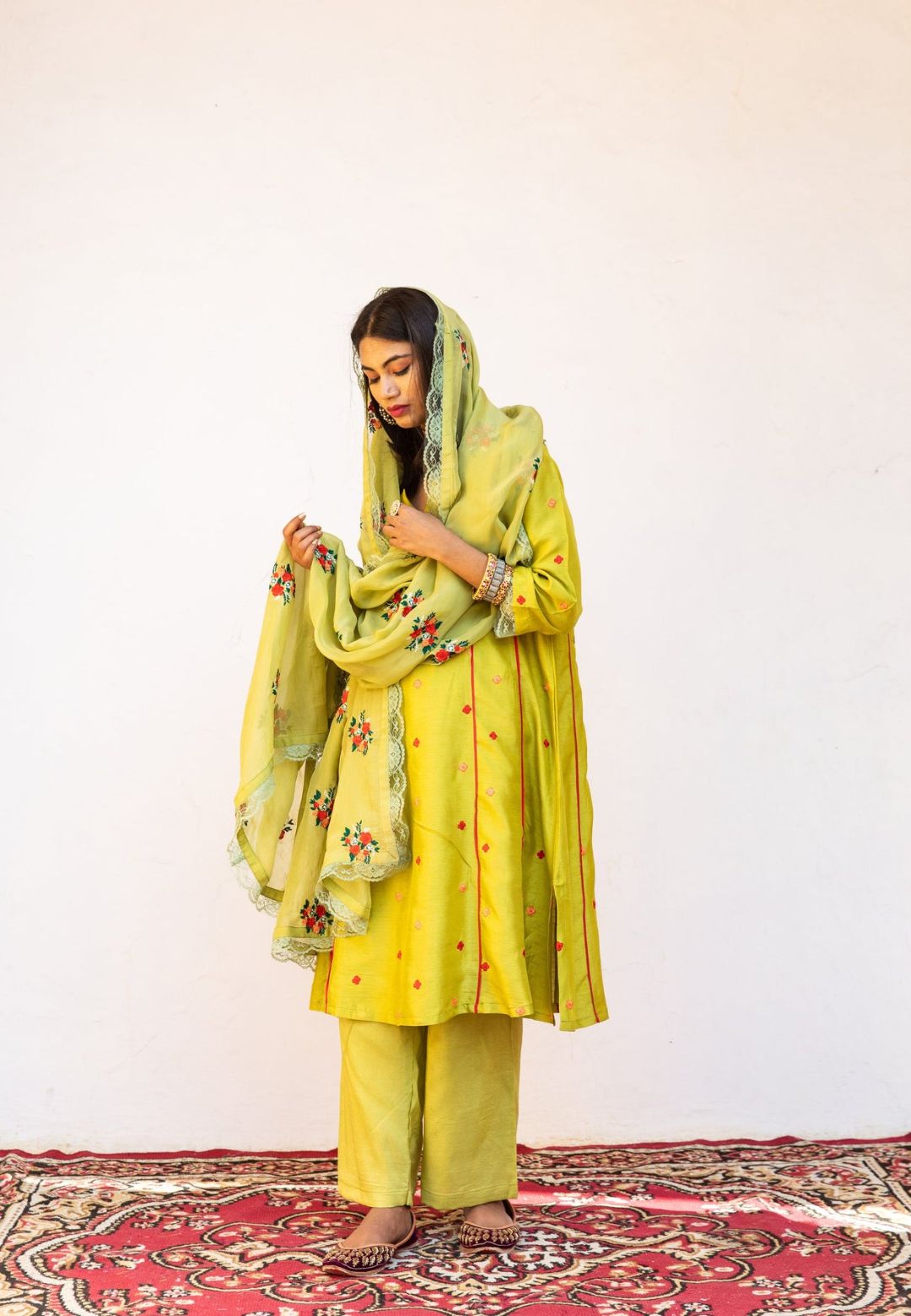 AMAIRA GREEN SILK SUIT SET