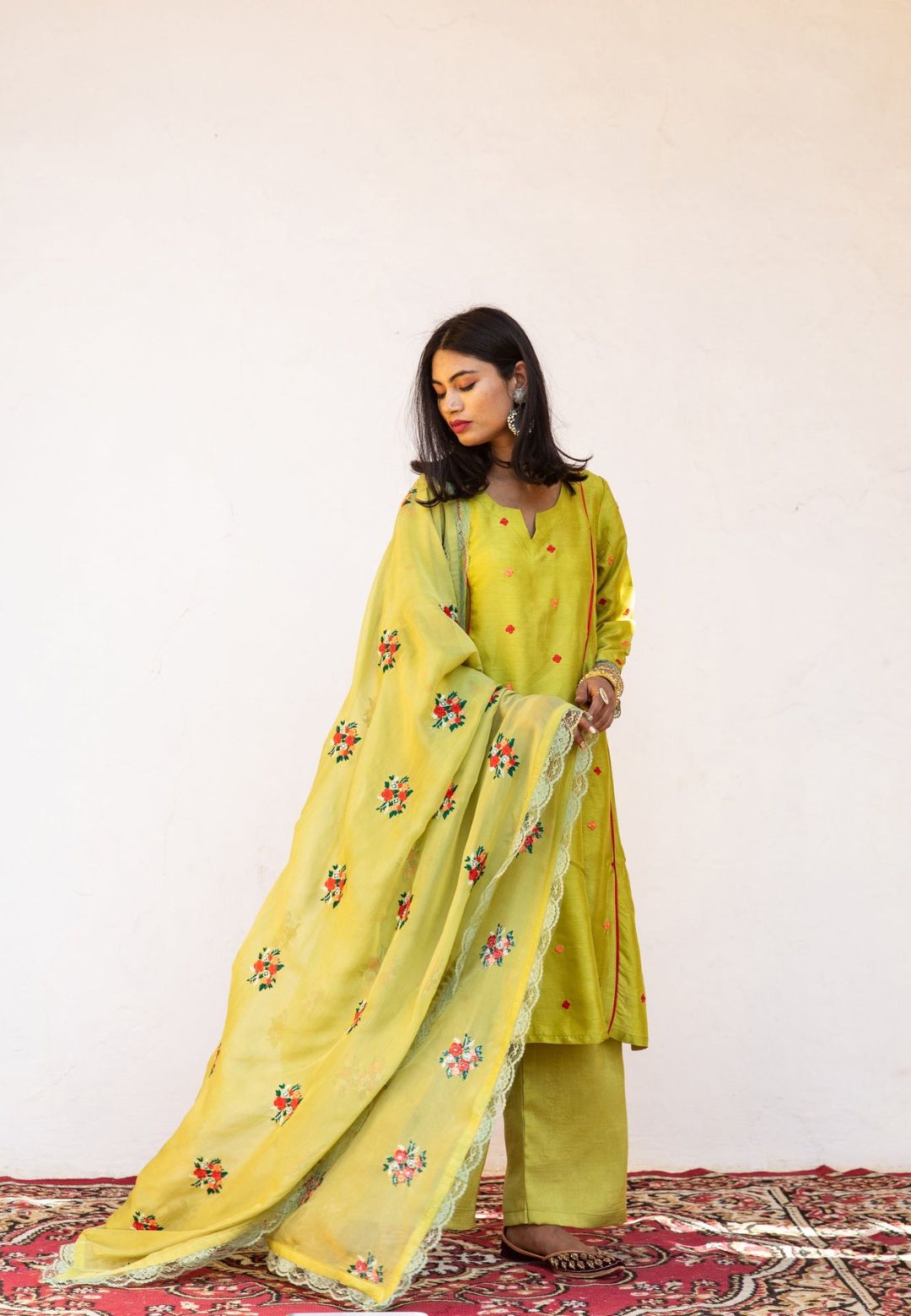 AMAIRA GREEN SILK SUIT SET