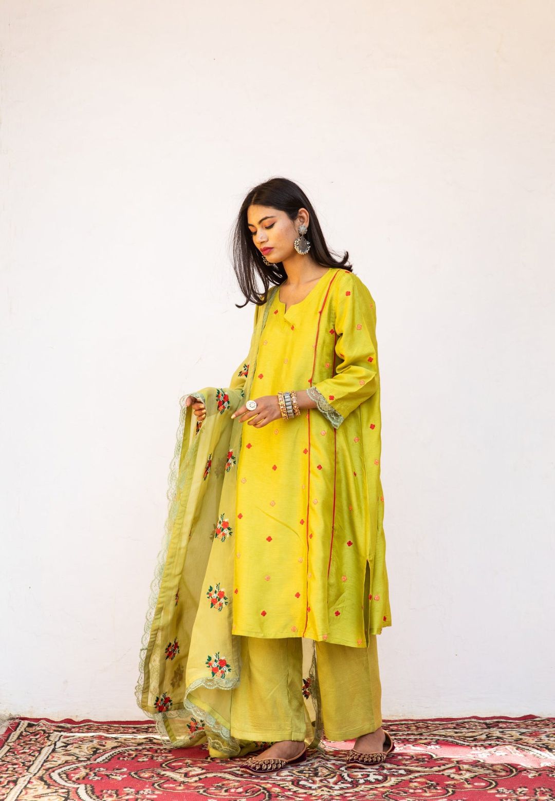 AMAIRA GREEN SILK SUIT SET