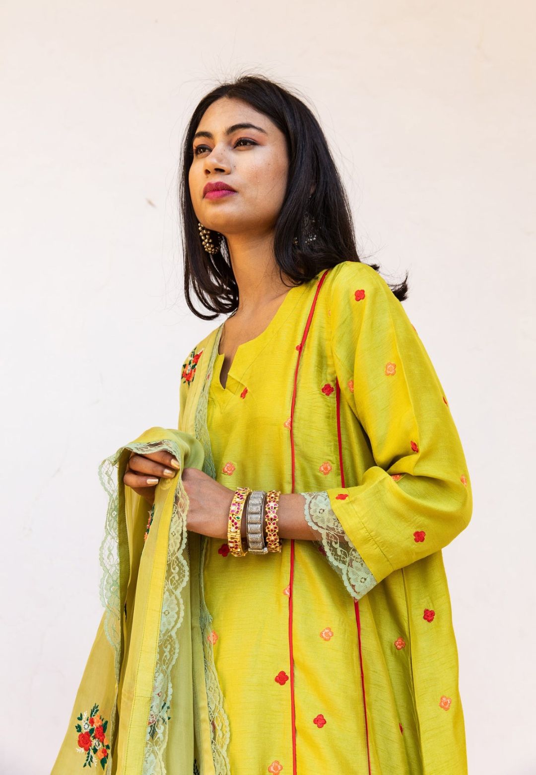 AMAIRA GREEN SILK SUIT SET