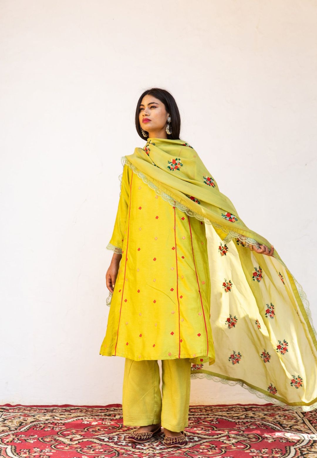 AMAIRA GREEN SILK SUIT SET
