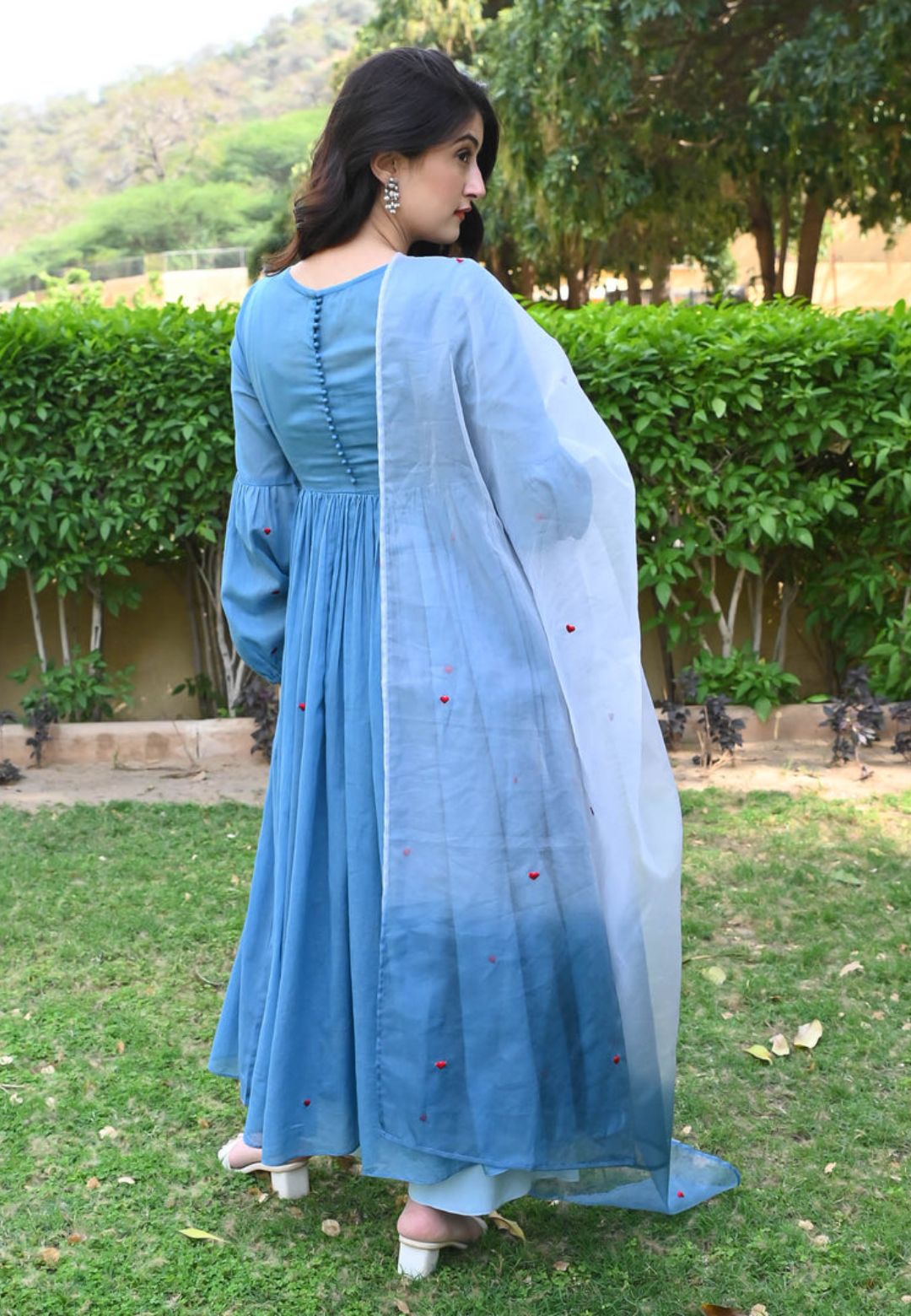 BLUE HEART COTTON MUL SUIT SET