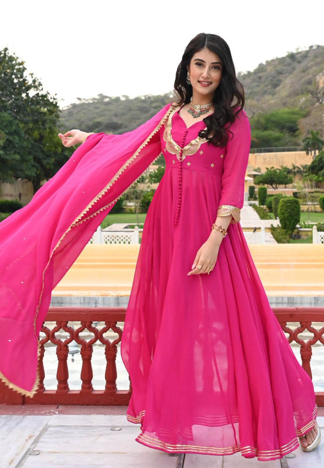 PINK GEORGETTE GOTAPATTI SUIT SET