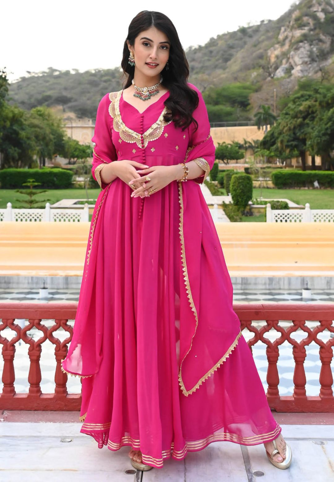 PINK GEORGETTE GOTAPATTI SUIT SET