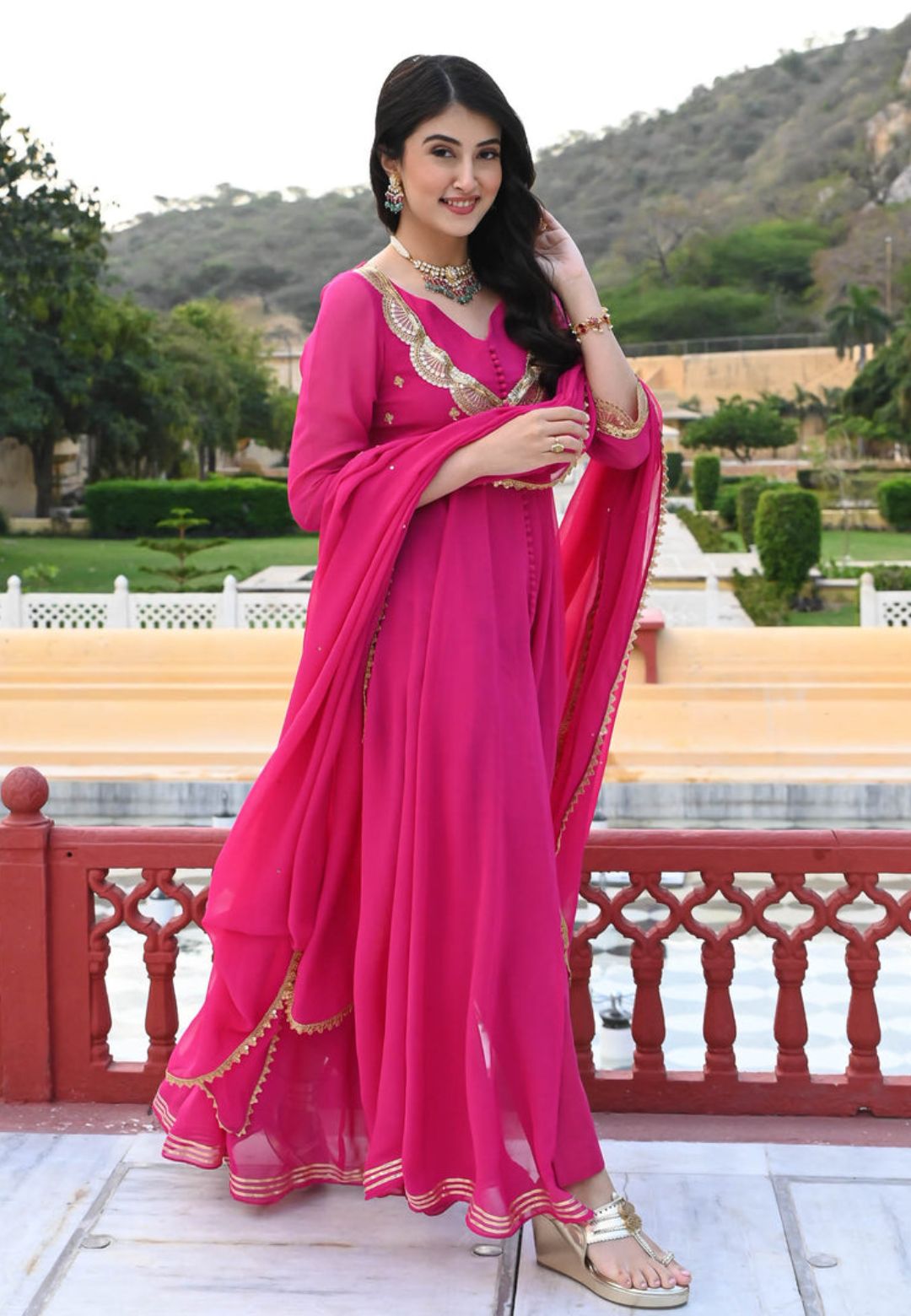 PINK GEORGETTE GOTAPATTI SUIT SET