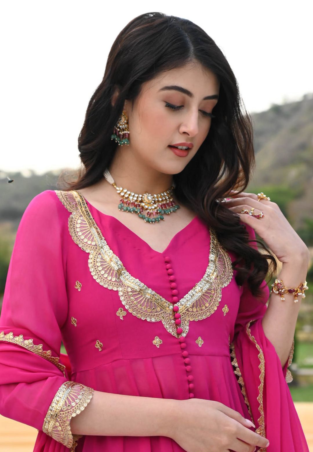 PINK GEORGETTE GOTAPATTI SUIT SET