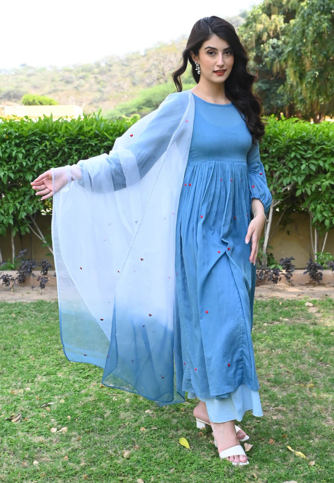 BLUE HEART COTTON MUL SUIT SET