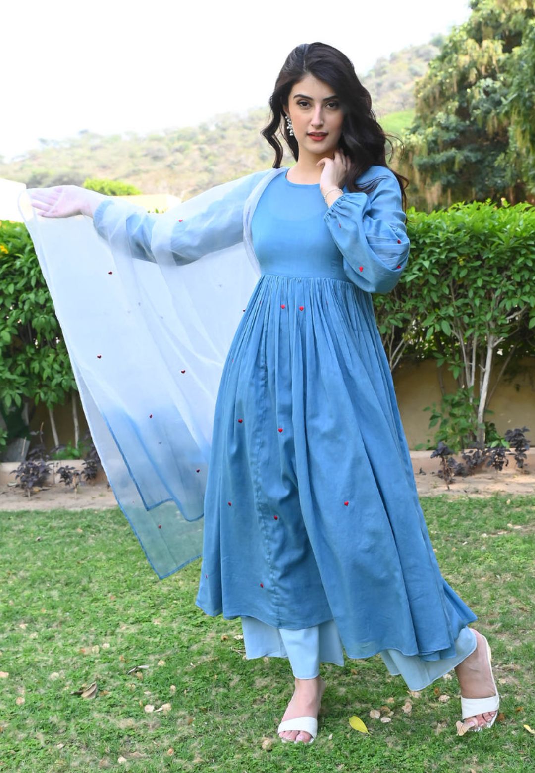 BLUE HEART COTTON MUL SUIT SET