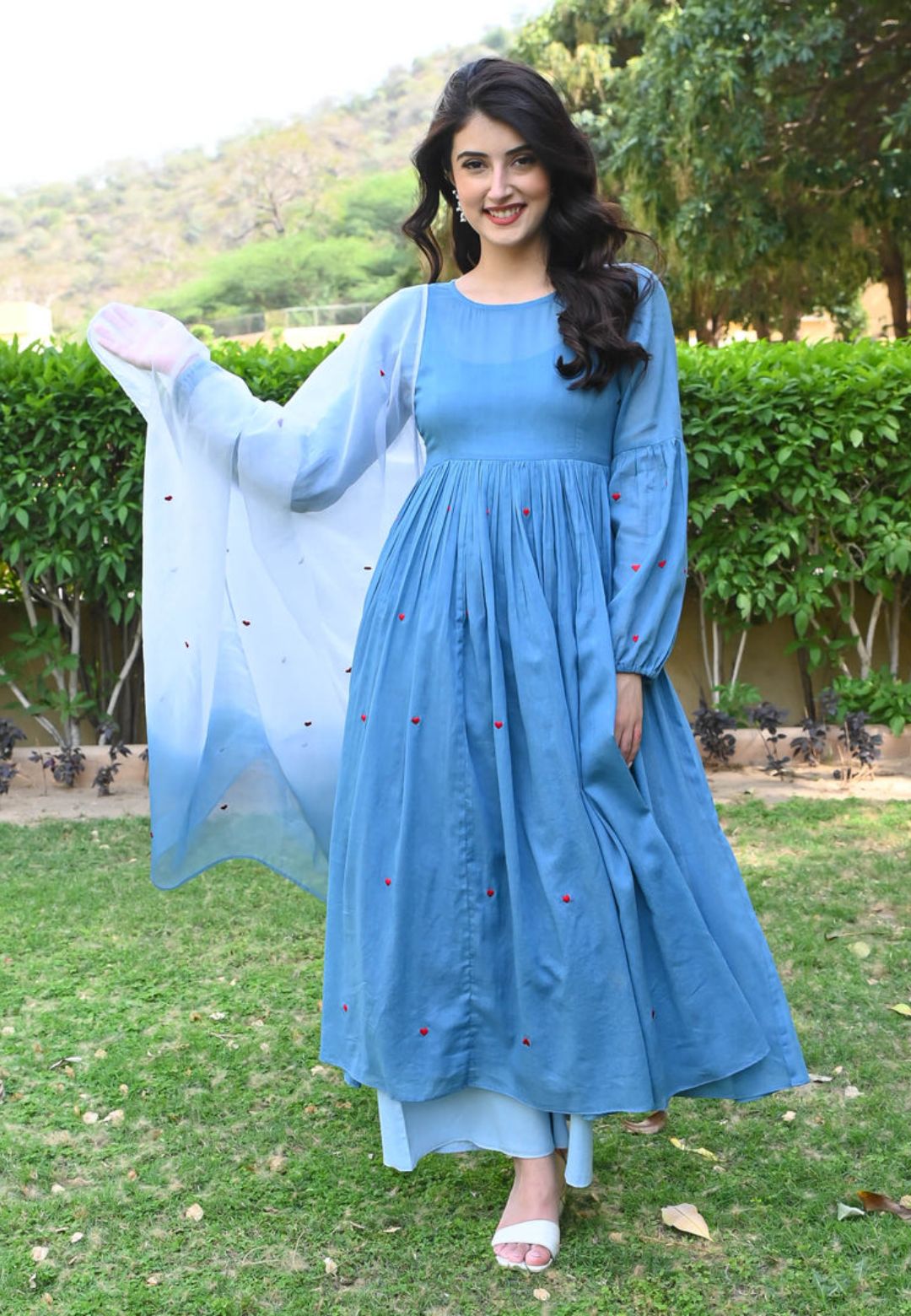 BLUE HEART COTTON MUL SUIT SET