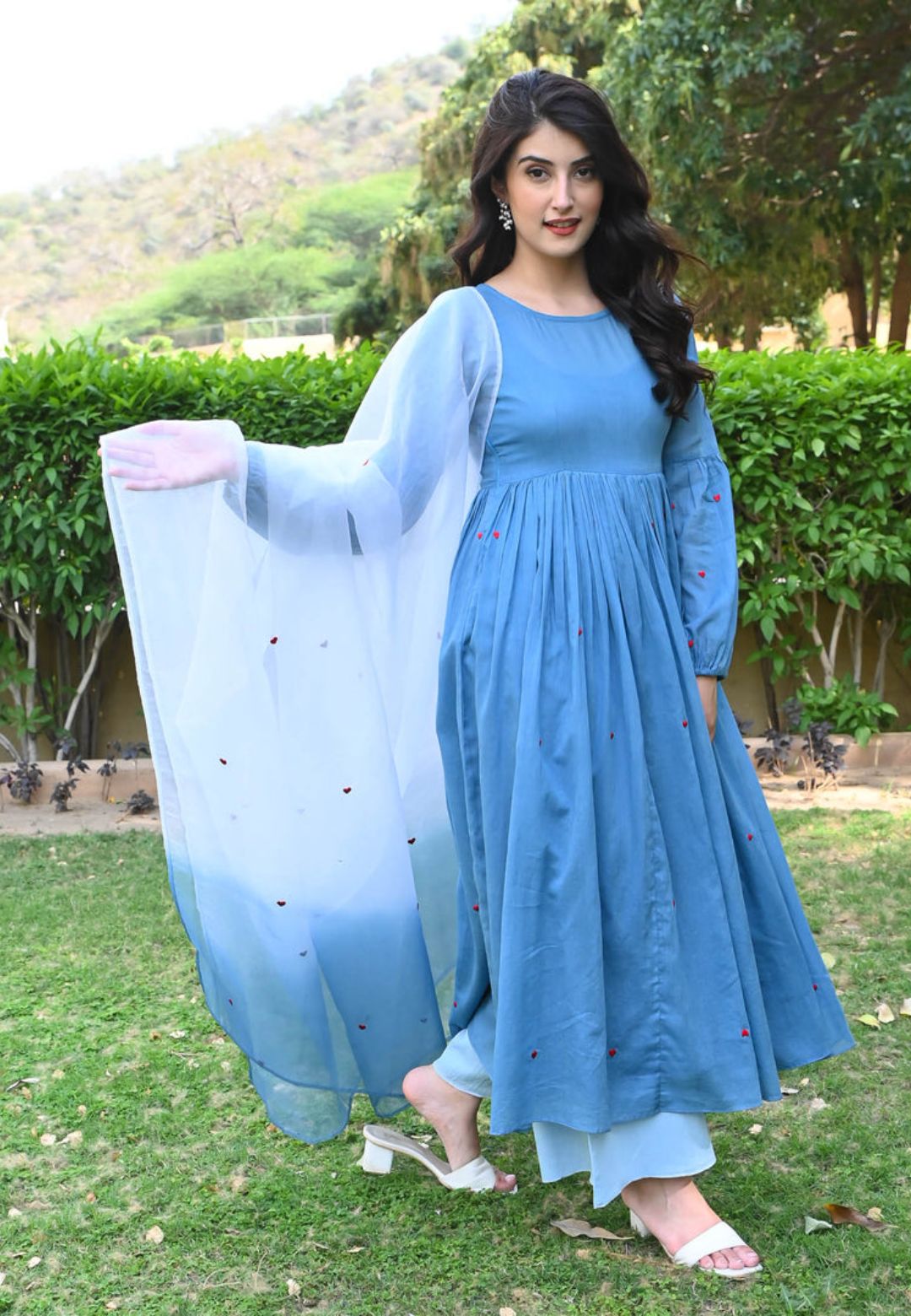 BLUE HEART COTTON MUL SUIT SET
