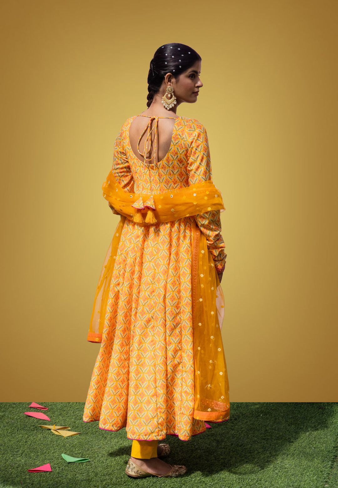 YELLOW MEFIL ANARKALI COTTON SILKSUIT SET