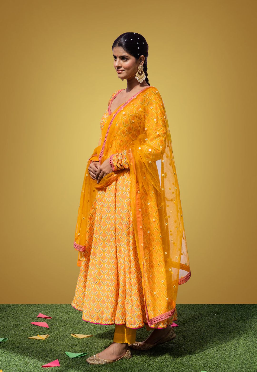 YELLOW MEFIL ANARKALI COTTON SILKSUIT SET