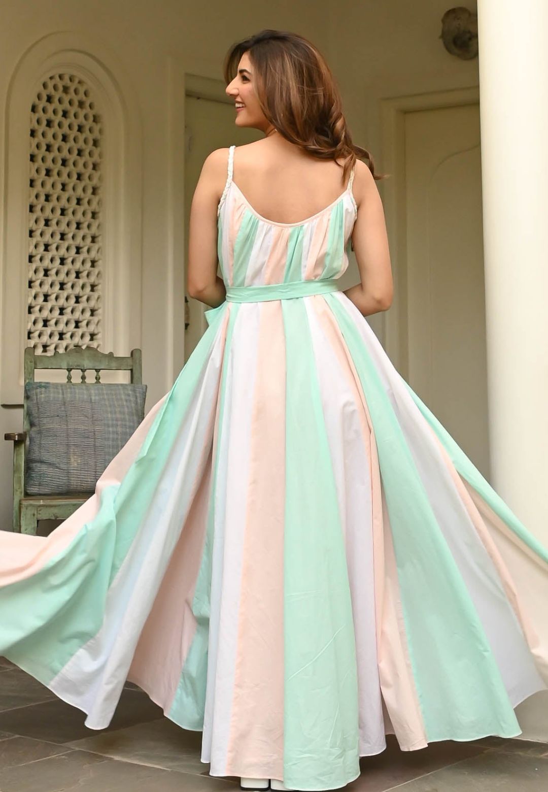 PINK WHITE AQUA COTTON ANARKALI DRESS