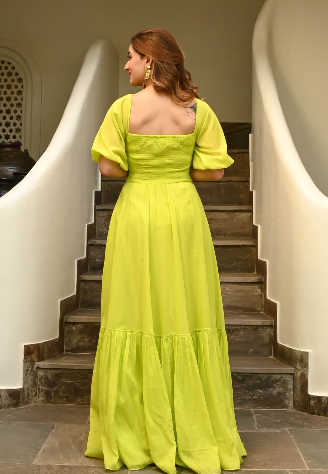 GREEN OASIS FLOWY ANARKALI DRESS