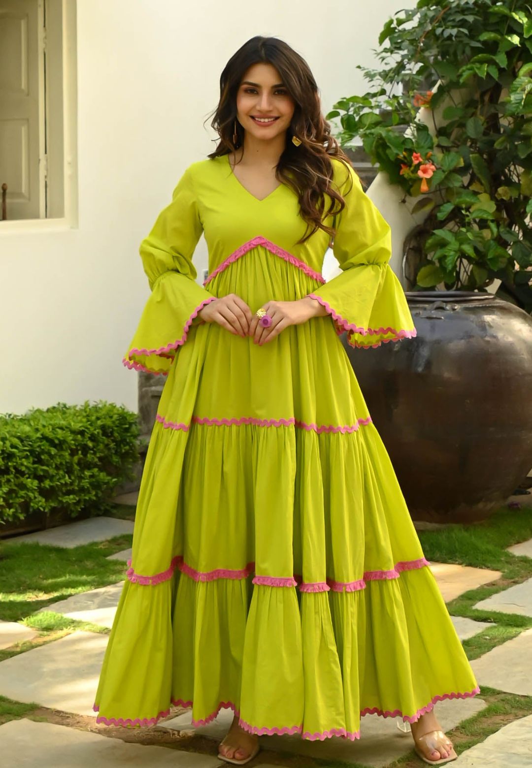 TENDER GREEN COTTON ANARKALI DRESS