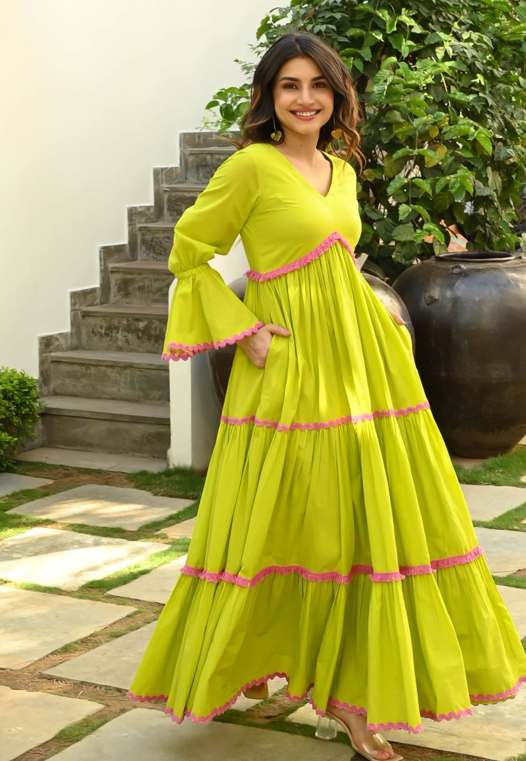 TENDER GREEN COTTON ANARKALI DRESS