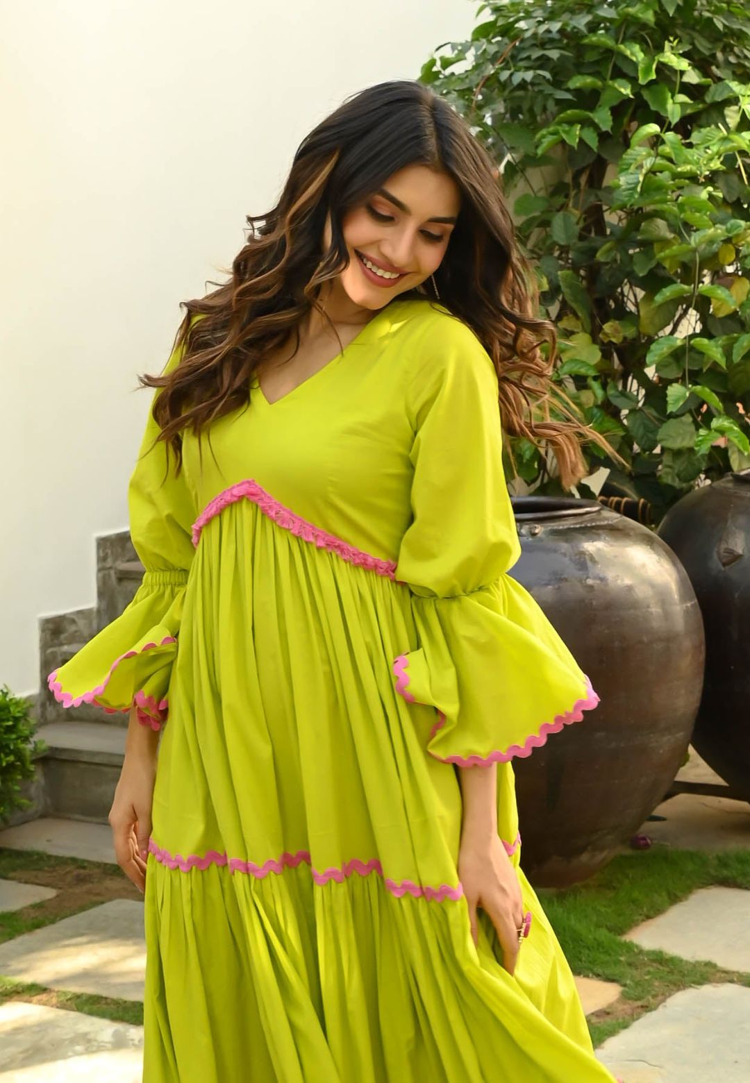 TENDER GREEN COTTON ANARKALI DRESS