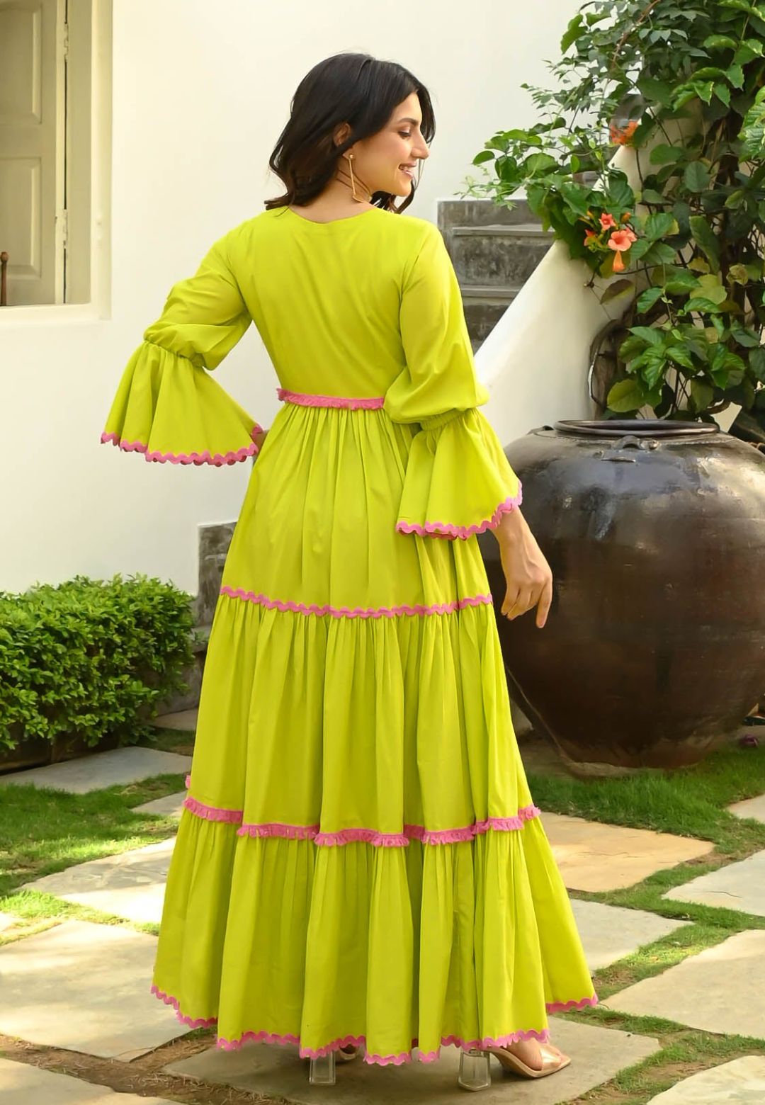 TENDER GREEN COTTON ANARKALI DRESS