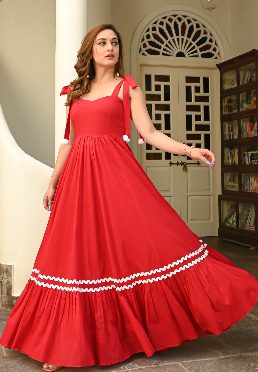 HOT RED COTTON ANARKALI DRESS