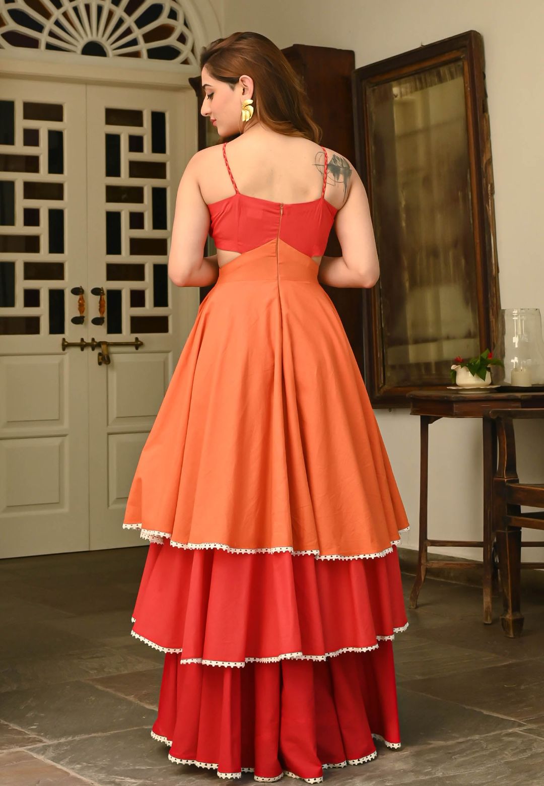 TWO SHADES TIER COTTON ANARKALI DRESS