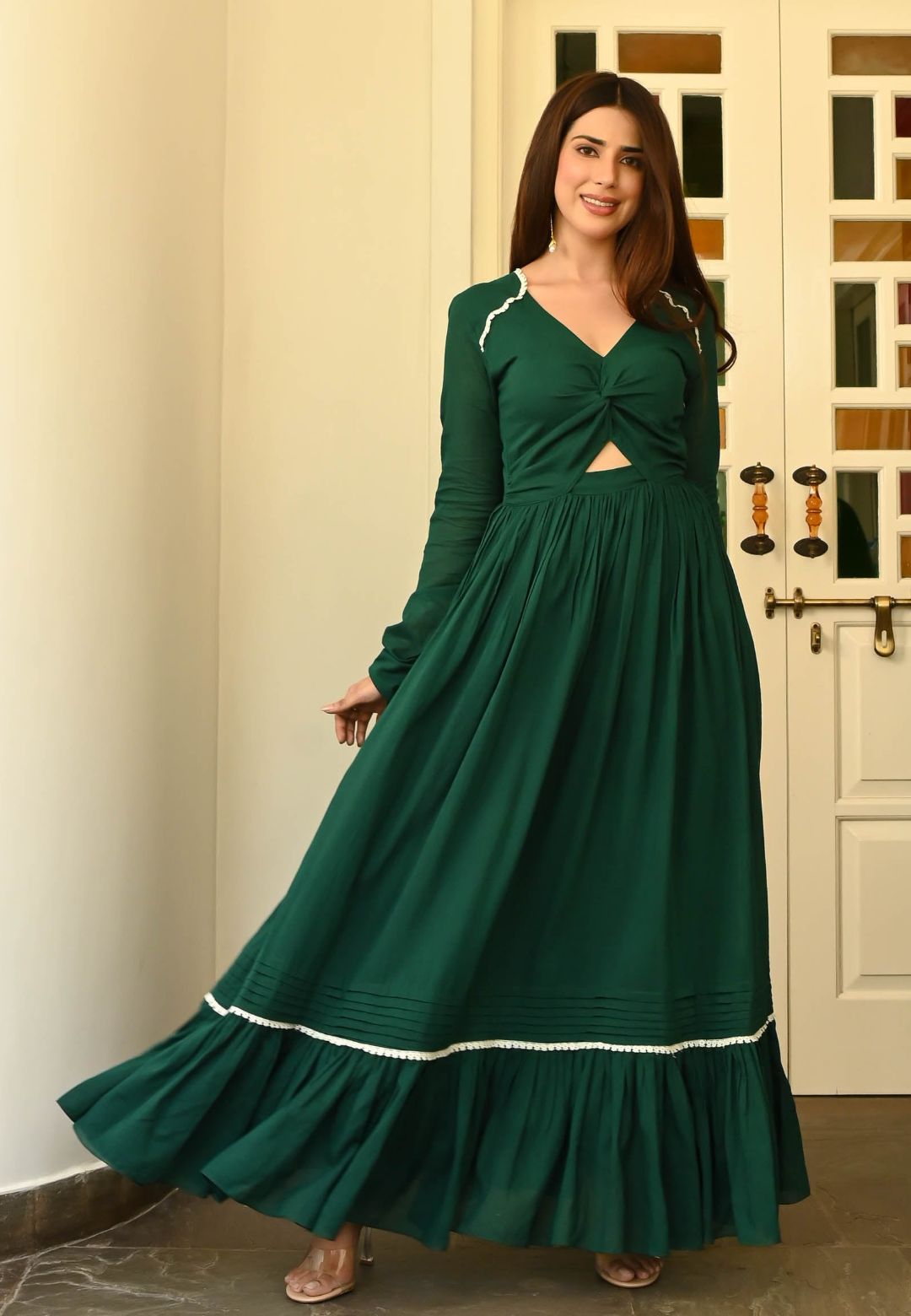 IVY GREEN COTTON ANARKALI DRESS
