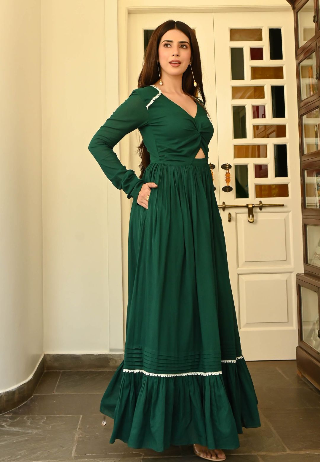 IVY GREEN COTTON ANARKALI DRESS