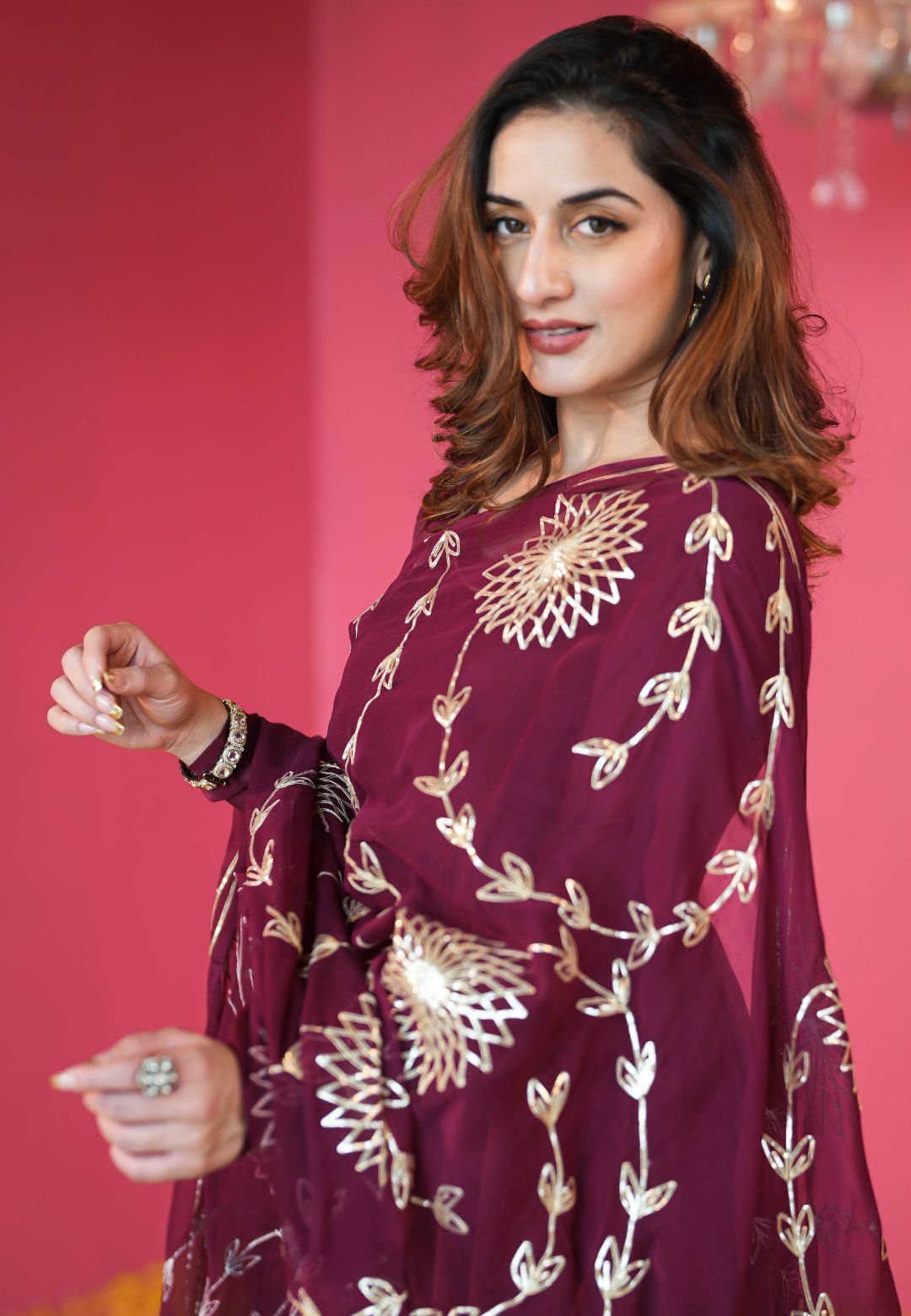 WINE PURPLE MUSLIN COTTON ANARKALI SUIT SET