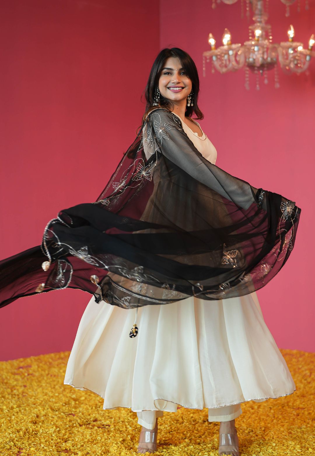 CREAM WHITE MUSLIN ANARKALI SUIT SET