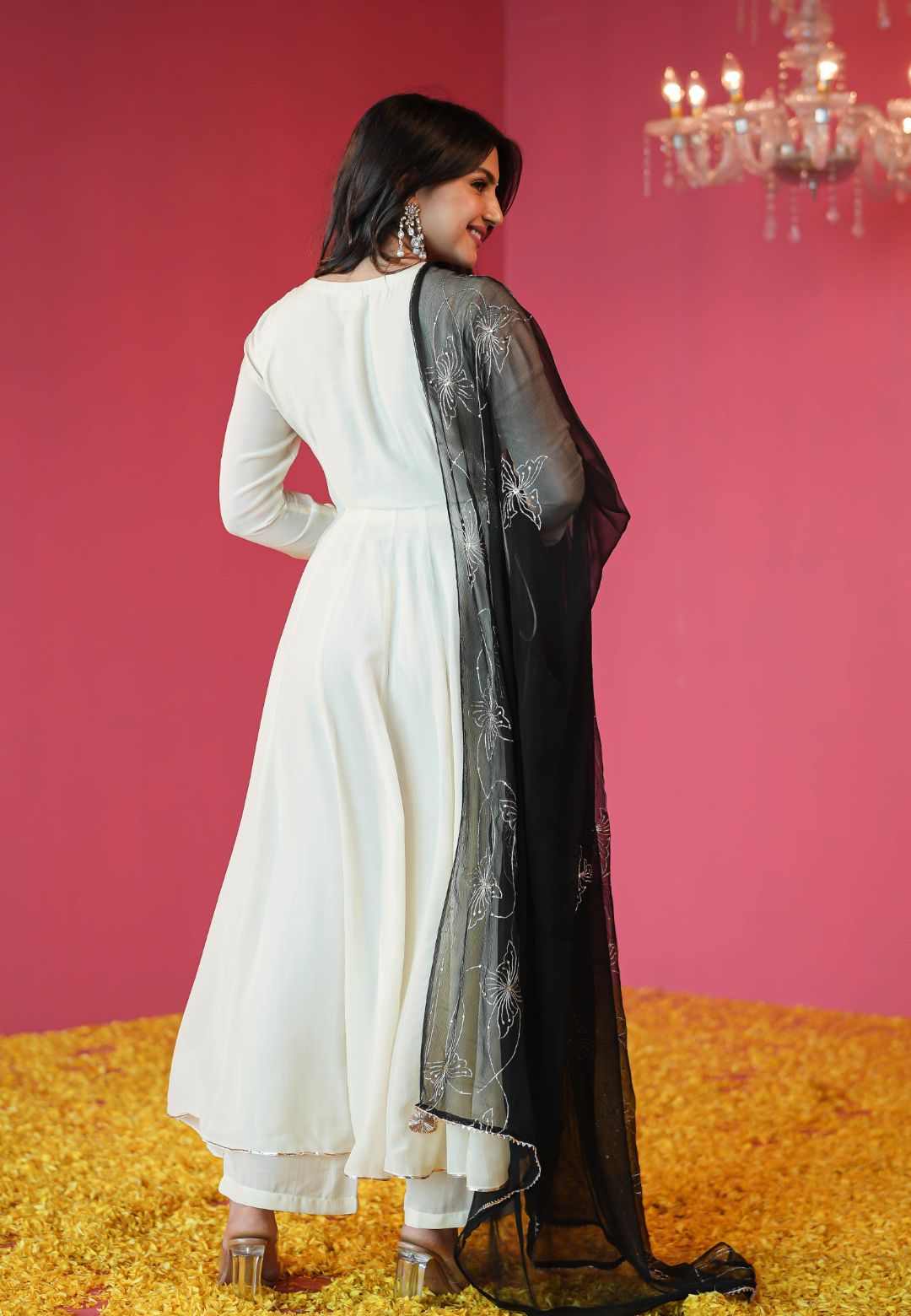 CREAM WHITE MUSLIN ANARKALI SUIT SET